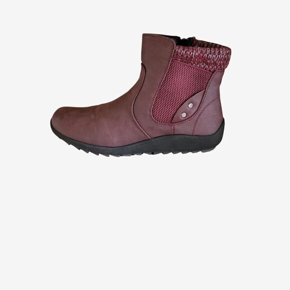 Wanderlust Womens Waterproof Ankle Boots With Knit Cuff & Side Zip Burgundy SZ 7 - Picture 2 of 7